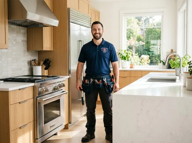 Appliance Repair Hero technician in a Ashland, MA kitchen after an appliance repair